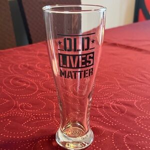 Old Lives Matter Clear Glass Beer Mug with Black Text